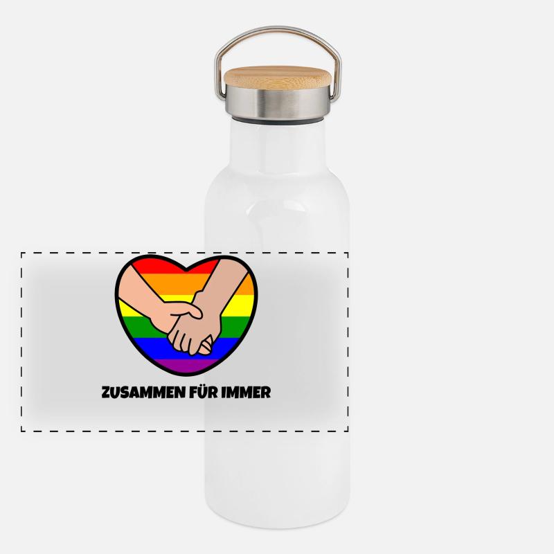 Homo Lgbt Herz Beziehung Regenbogen Statement Panorama Thermosflasche mit Bambusdeckel