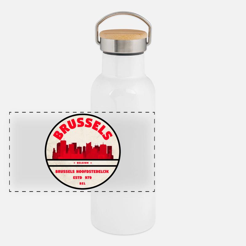 Brüssel Skyline Emblem Panorama Thermosflasche mit Bambusdeckel