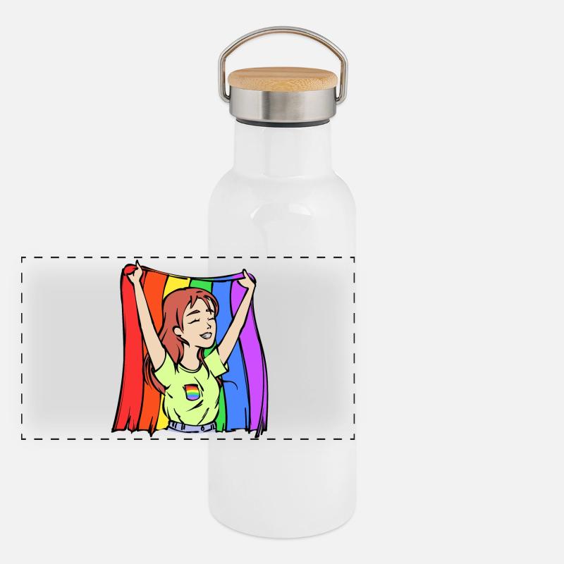 Equality Lgbt Rainbow Flag Homo Panoramic Thermal Bottle with Bamboo Lid