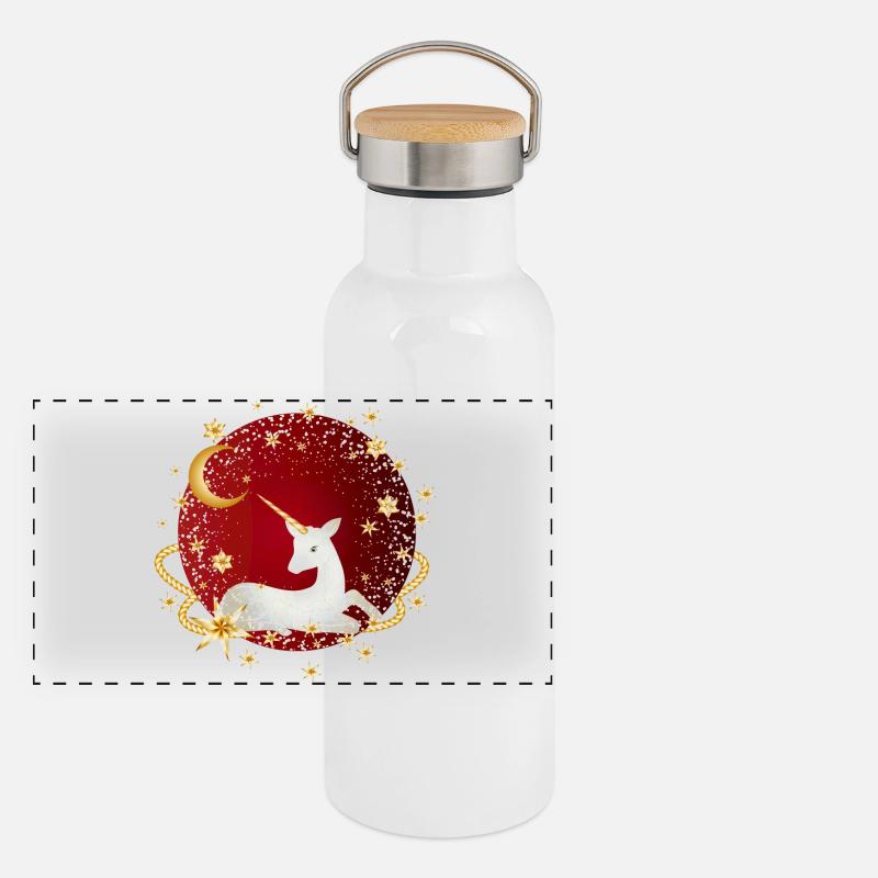 Boule rouge avec licorne imaginative et étoiles Gourde isotherme avec bouchon en bambou