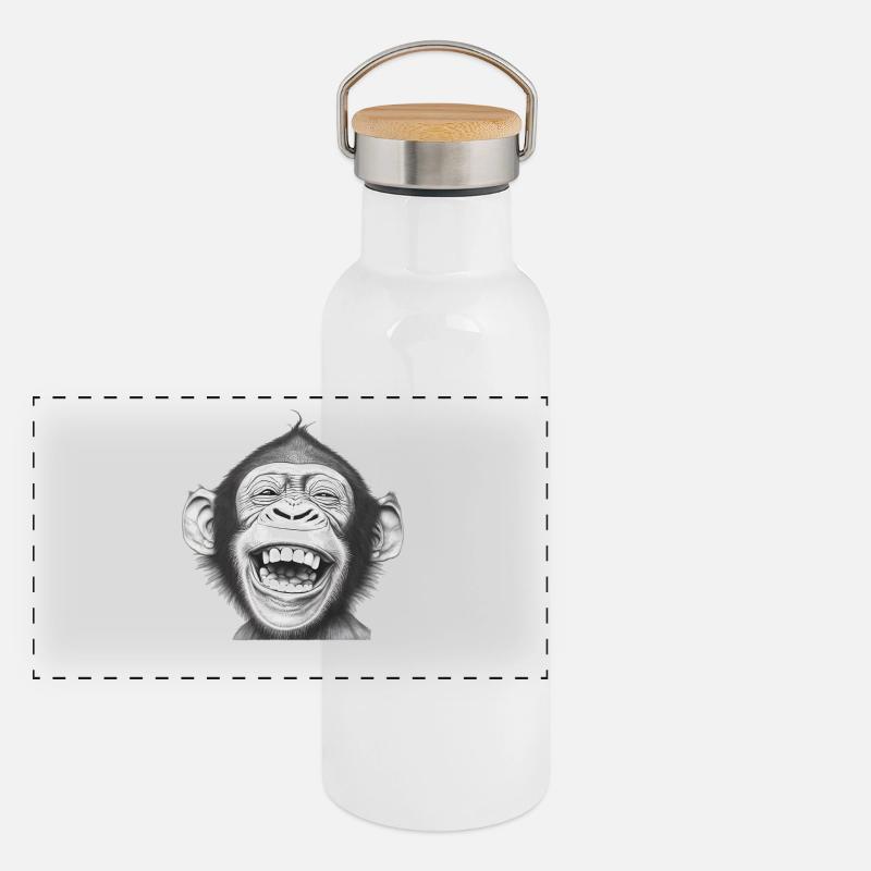 Singe Rieur Noir & Blanc Gourde isotherme avec bouchon en bambou