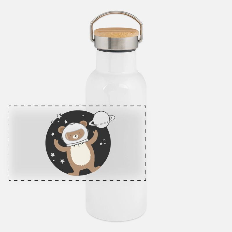 Mignon Astronaute Bear dans le style comique Gourde isotherme avec bouchon en bambou