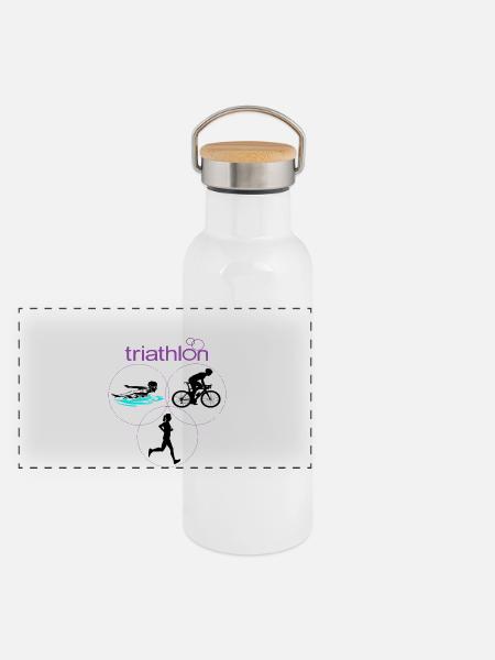 Triathlon - Panorama Thermosflasche mit Bambusdeckel - Weiß