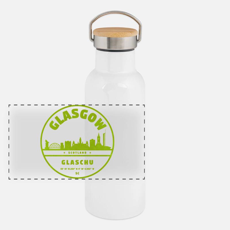 Logo rond vert de la Skyline de Glasgow Gourde isotherme avec bouchon en bambou