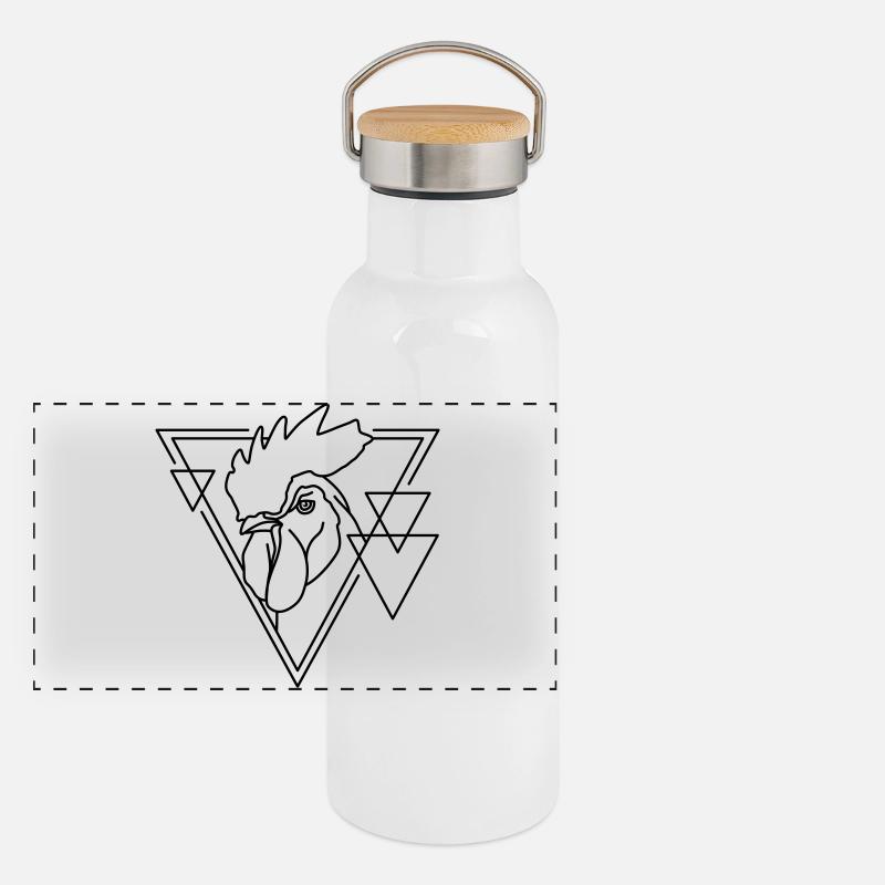 Coq en forme géométrique - Conception d’art au trait Gourde isotherme avec bouchon en bambou