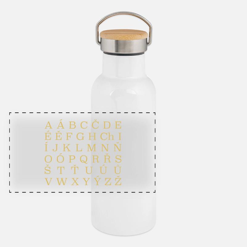 CZECH Alphabet Tschechien Panorama Thermosflasche mit Bambusdeckel