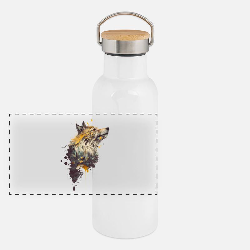 Wolf Design with an included forest Panoramic Thermal Bottle with Bamboo Lid