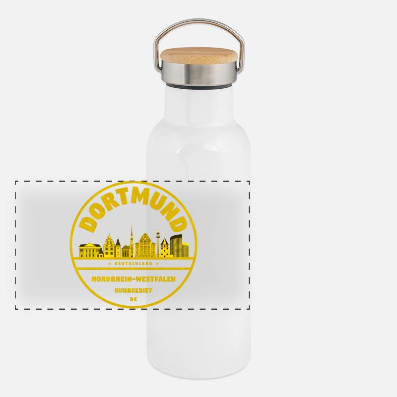 Dortmund Skyline Gold Stempel Panorama Thermosflasche mit Bambusdeckel