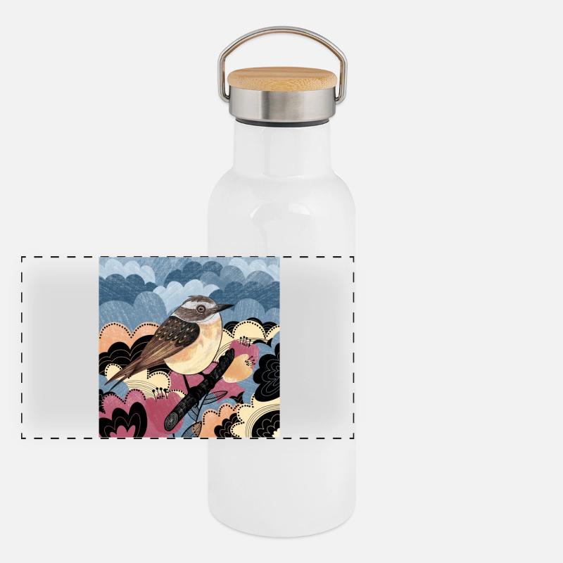 Braunkehlchen Vogel 2023 Illustration Panorama Thermosflasche mit Bambusdeckel