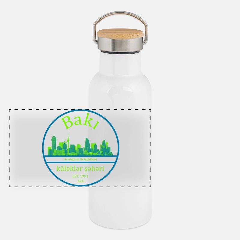 Conception de cercle de la skyline de Bakou avec vert néon Gourde isotherme avec bouchon en bambou