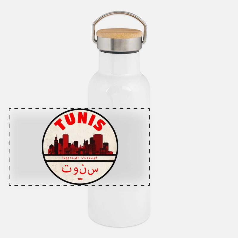 Tunis Skyline Red Silhouette Panorama Thermosflasche mit Bambusdeckel