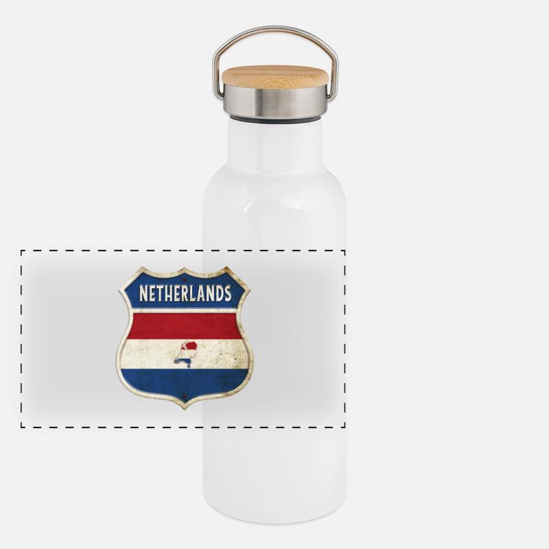 Design du drapeau des Pays-Bas Gourde isotherme avec bouchon en bambou