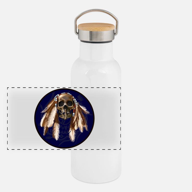 scull with feathers around Panorama Thermosflasche mit Bambusdeckel