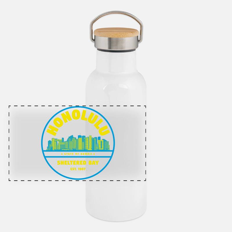 Badge rétro Honolulu Skyline Gourde isotherme avec bouchon en bambou