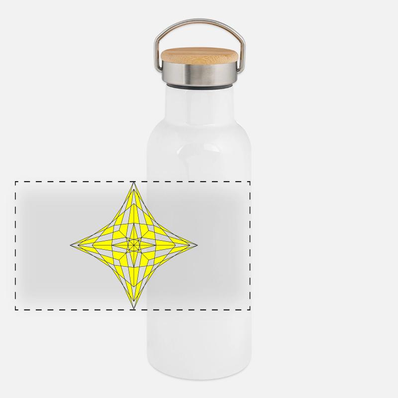 Geometrisches Muster in Gelb und Schwarz Panorama Thermosflasche mit Bambusdeckel