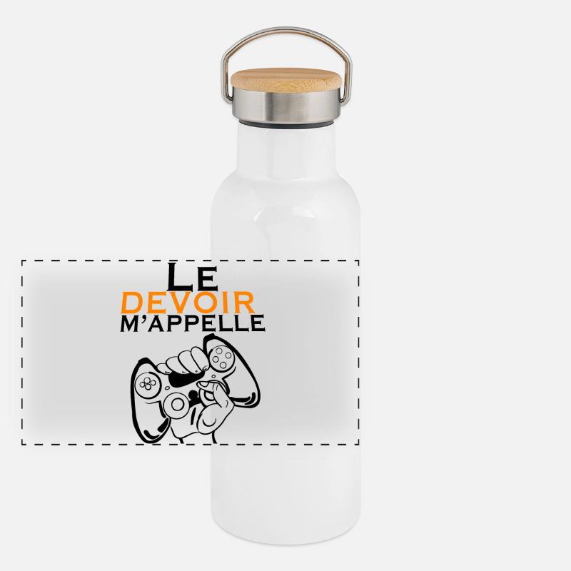 Devoir Voiture Orange en Silhouette Gourde isotherme avec bouchon en bambou