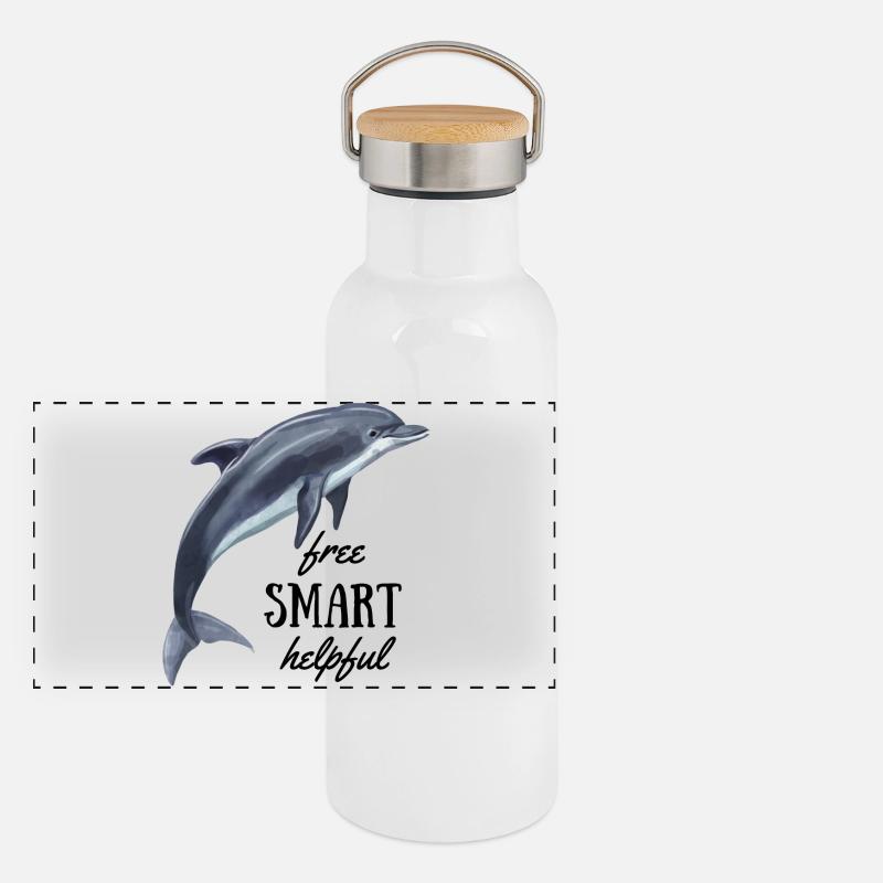 Delfin - free, smart, helpful Panorama Thermosflasche mit Bambusdeckel