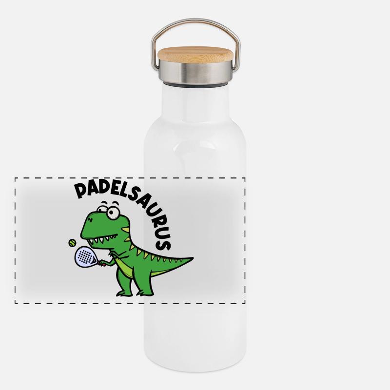 Dinosaur Padel Player Racket Ball Dire Gourde isotherme avec bouchon en bambou
