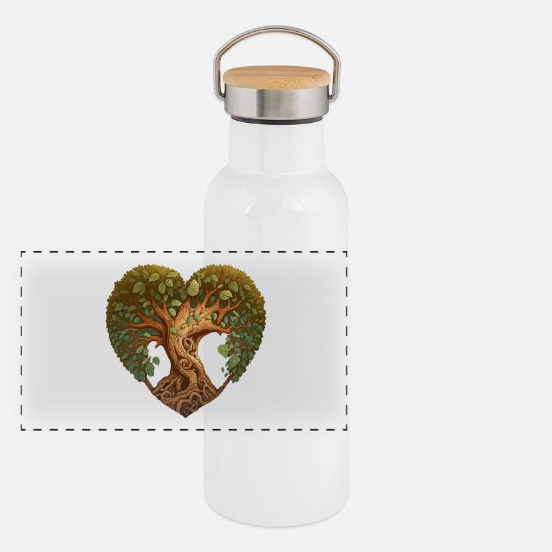 Baum in einer Herzform, Herzbaum, Herz der Natur Panorama Thermosflasche mit Bambusdeckel
