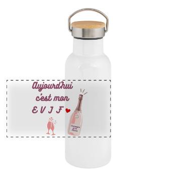 EVJF future mariée. Enterrement vie célibataire - Gourde isotherme avec bouchon en bambou - blanc - Devant