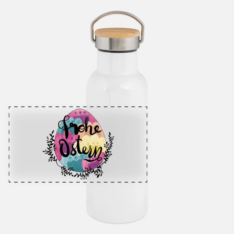 Fleurs d’oeufs de Pâques Joyeuses Pâques Gourde isotherme avec bouchon en bambou