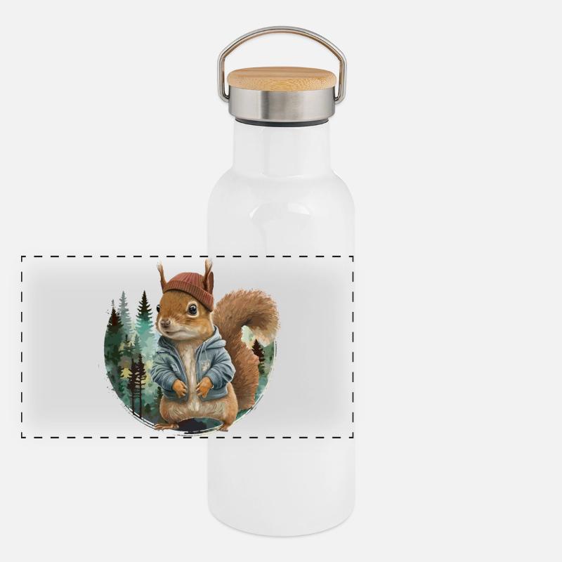Niedliches Eichhörnchen Panorama Thermosflasche mit Bambusdeckel