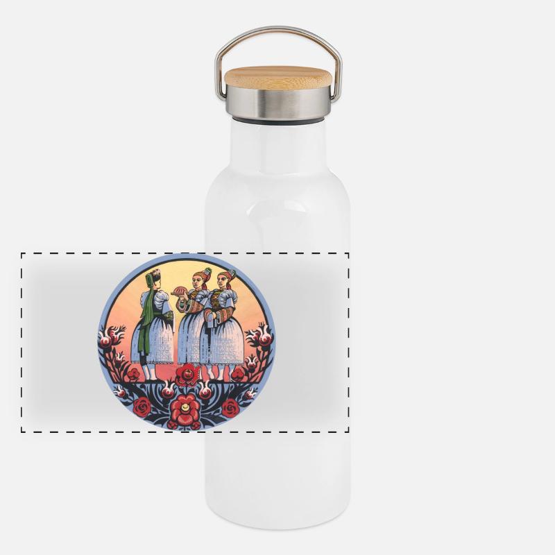 Sorbian Folklore – Bread and Traditional Costume Panoramic Thermal Bottle with Bamboo Lid
