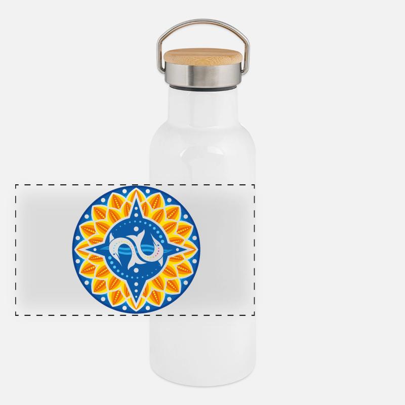 Wind rose dolphins petals waves Panoramic Thermal Bottle with Bamboo Lid