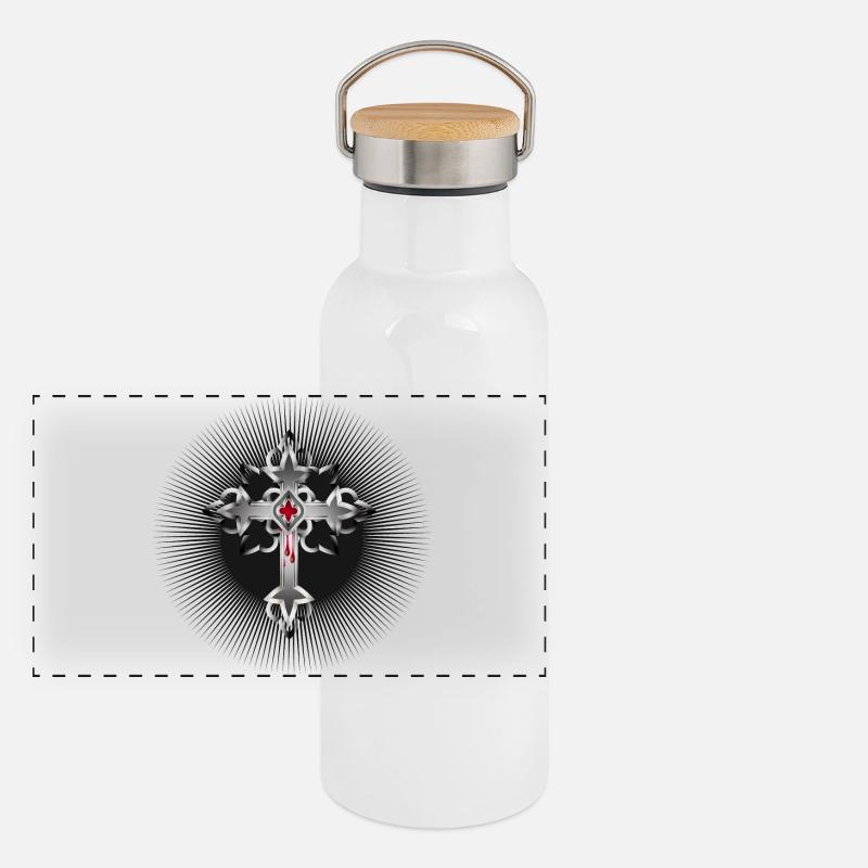 croix gothique rayonnante faite d’éléments gothiques Gourde isotherme avec bouchon en bambou