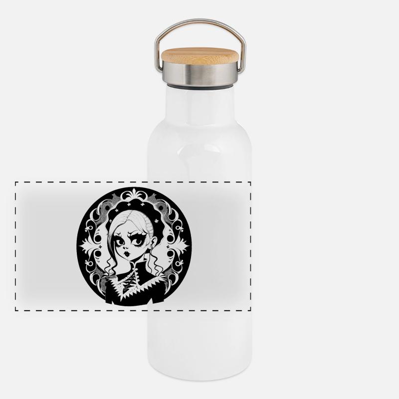 Gothic Witch, Goth Witchcraft Panoramic Thermal Bottle with Bamboo Lid