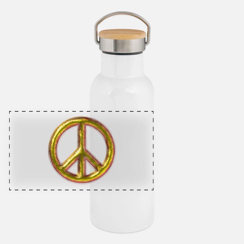 Messing Peace-Zeichen Panorama Thermosflasche mit Bambusdeckel