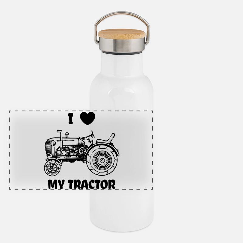 Herz Ich Liebe Traktor Statement Feld Fahrzeug Panorama Thermosflasche mit Bambusdeckel