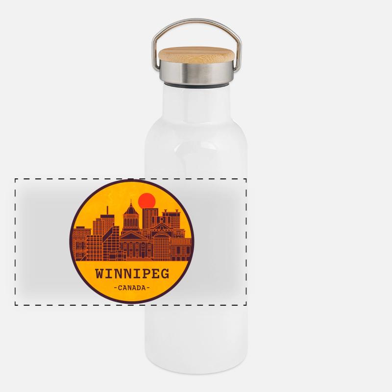 Winnipeg Skyline Circle Emblem Panoramic Thermal Bottle with Bamboo Lid
