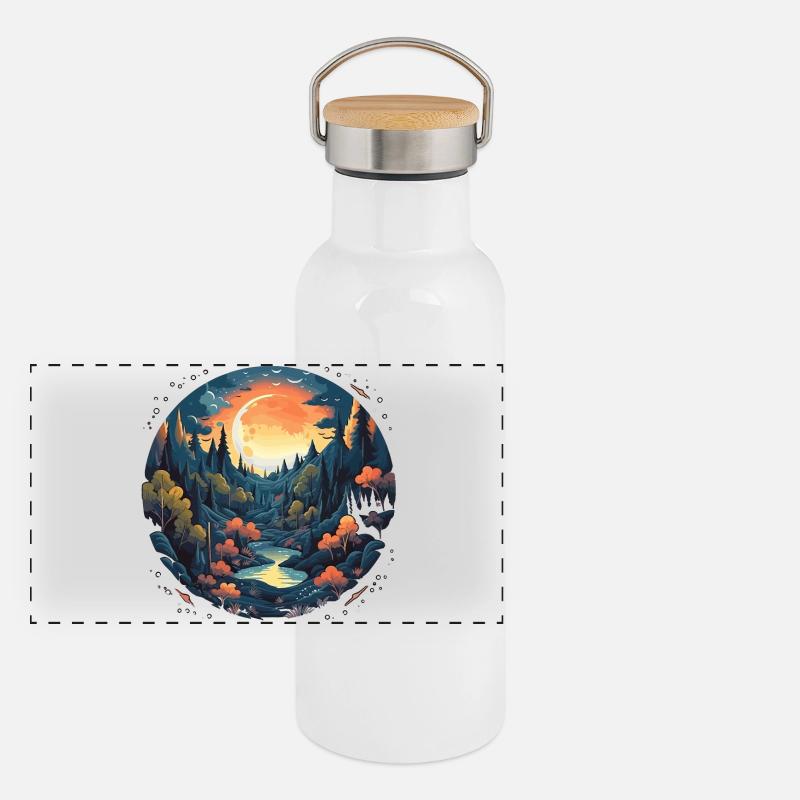 Surreal forest scenery at night Panoramic Thermal Bottle with Bamboo Lid