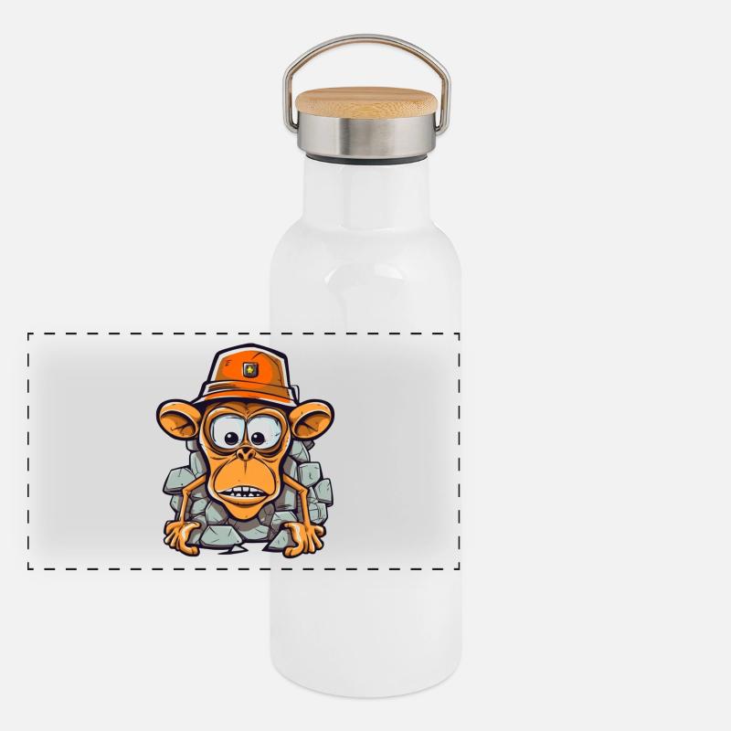 Entzückender Affe mit Bauhelm Panorama Thermosflasche mit Bambusdeckel