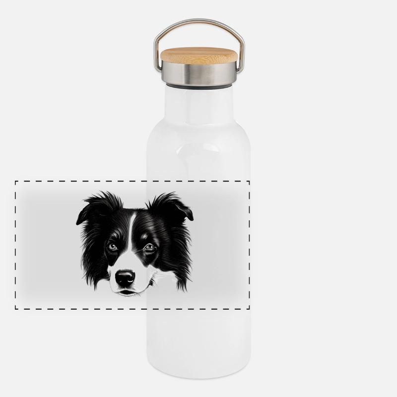 Border Collie Irish Herding Dog Panoramic Thermal Bottle with Bamboo Lid