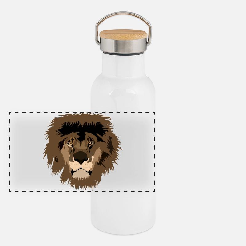Lion head illustration with wild mane Panoramic Thermal Bottle with Bamboo Lid