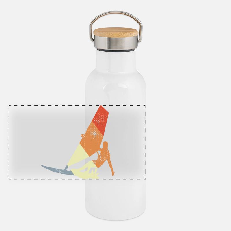 Vintage Windsurfer - Panorama Thermosflasche mit Bambusdeckel - Weiß
