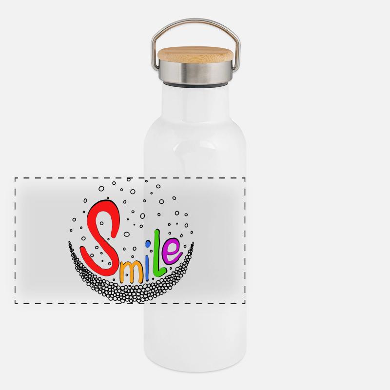 Smile bunt Panorama Thermosflasche mit Bambusdeckel