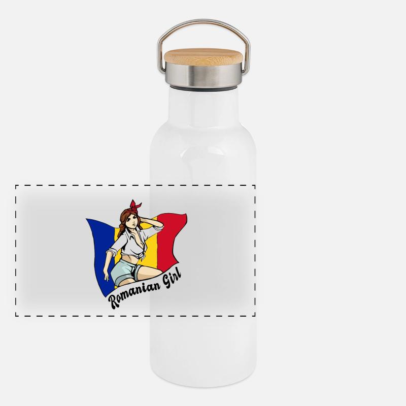 Rumänisches Mädchen Flaggen Design Panorama Thermosflasche mit Bambusdeckel