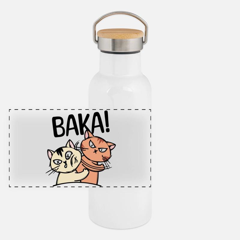 Baka Manga Katze Anime Comic Animation Spruch Panorama Thermosflasche mit Bambusdeckel