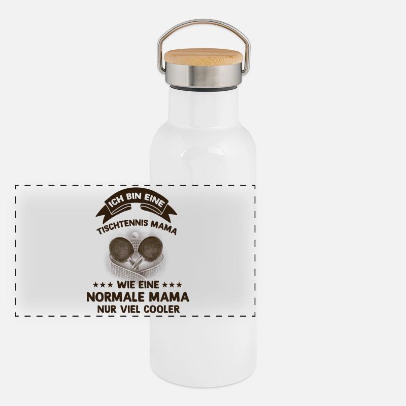 Ich bin eine Tischtennis Mama Panorama Thermosflasche mit Bambusdeckel