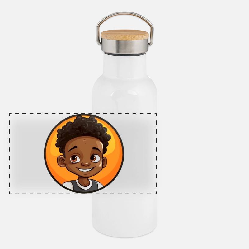 Afro Schwarz Kind Junge Mädchen Empowerment Mädche Panorama Thermosflasche mit Bambusdeckel