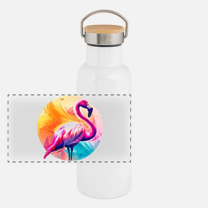 Flamant rose Gourde isotherme avec bouchon en bambou