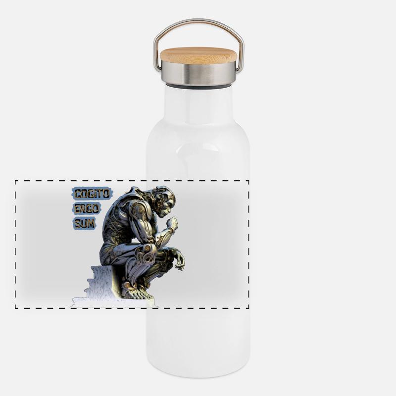 Cogito 02 - Cyborg Penseur Cogito Ergo Sum Gourde isotherme avec bouchon en bambou