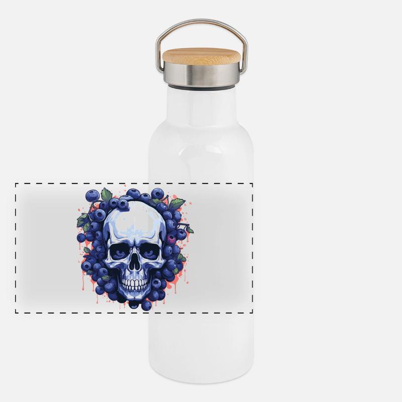 Beeren-Schädelkunst Blau Panorama Thermosflasche mit Bambusdeckel