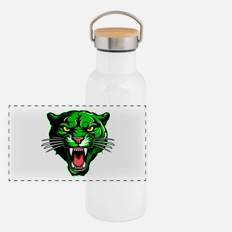 Tête de panthère verte Gourde isotherme avec bouchon en bambou