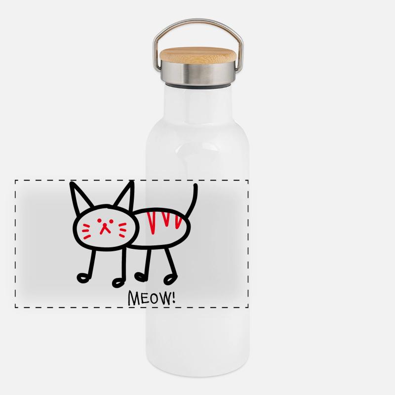 Miaou! blanc Gourde isotherme avec bouchon en bambou
