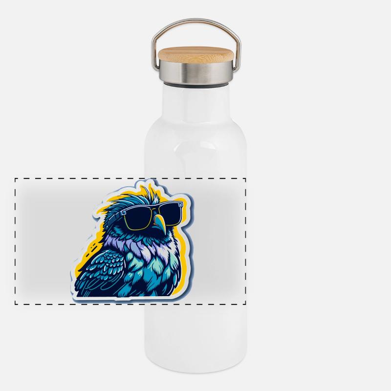 So ein cooler Vogel Panorama Thermosflasche mit Bambusdeckel