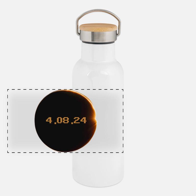 Eclipse de Soleil 2024 Gourde isotherme avec bouchon en bambou